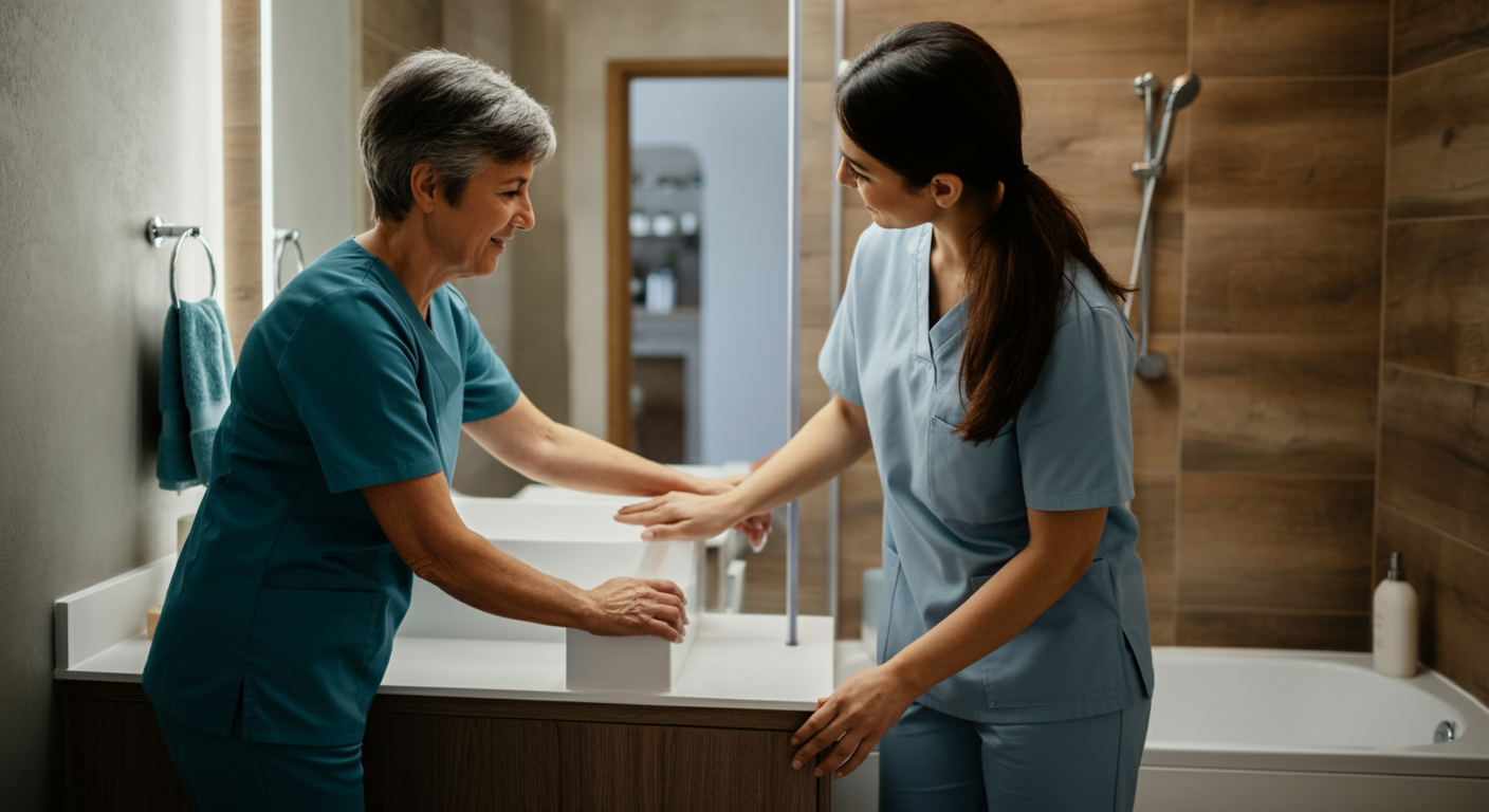 Family interviewing and vetting professional caregiver candidates for elderly parent care, caregiver selection process