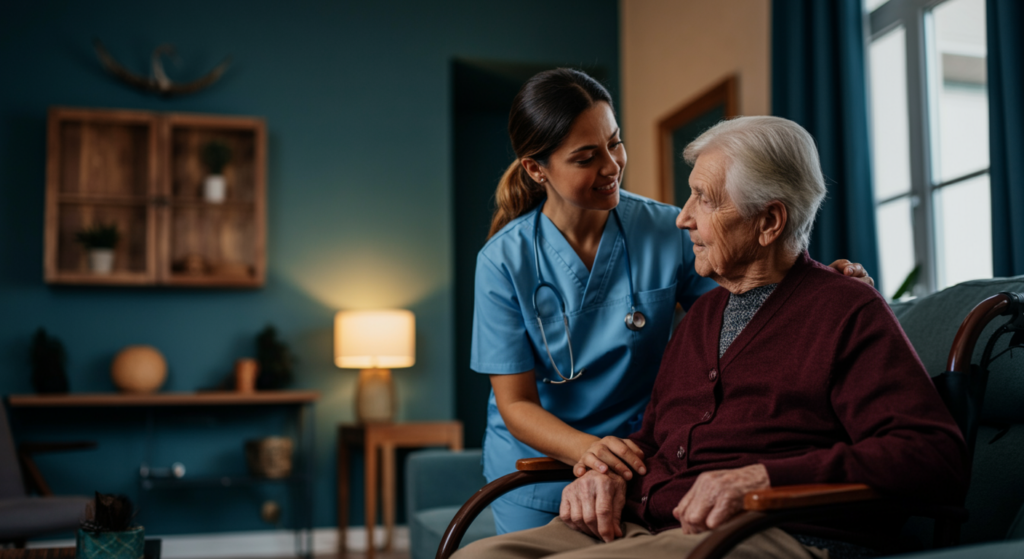 24-hour dementia caregiver providing safe nighttime supervision for senior with Alzheimer disease, overnight dementia care