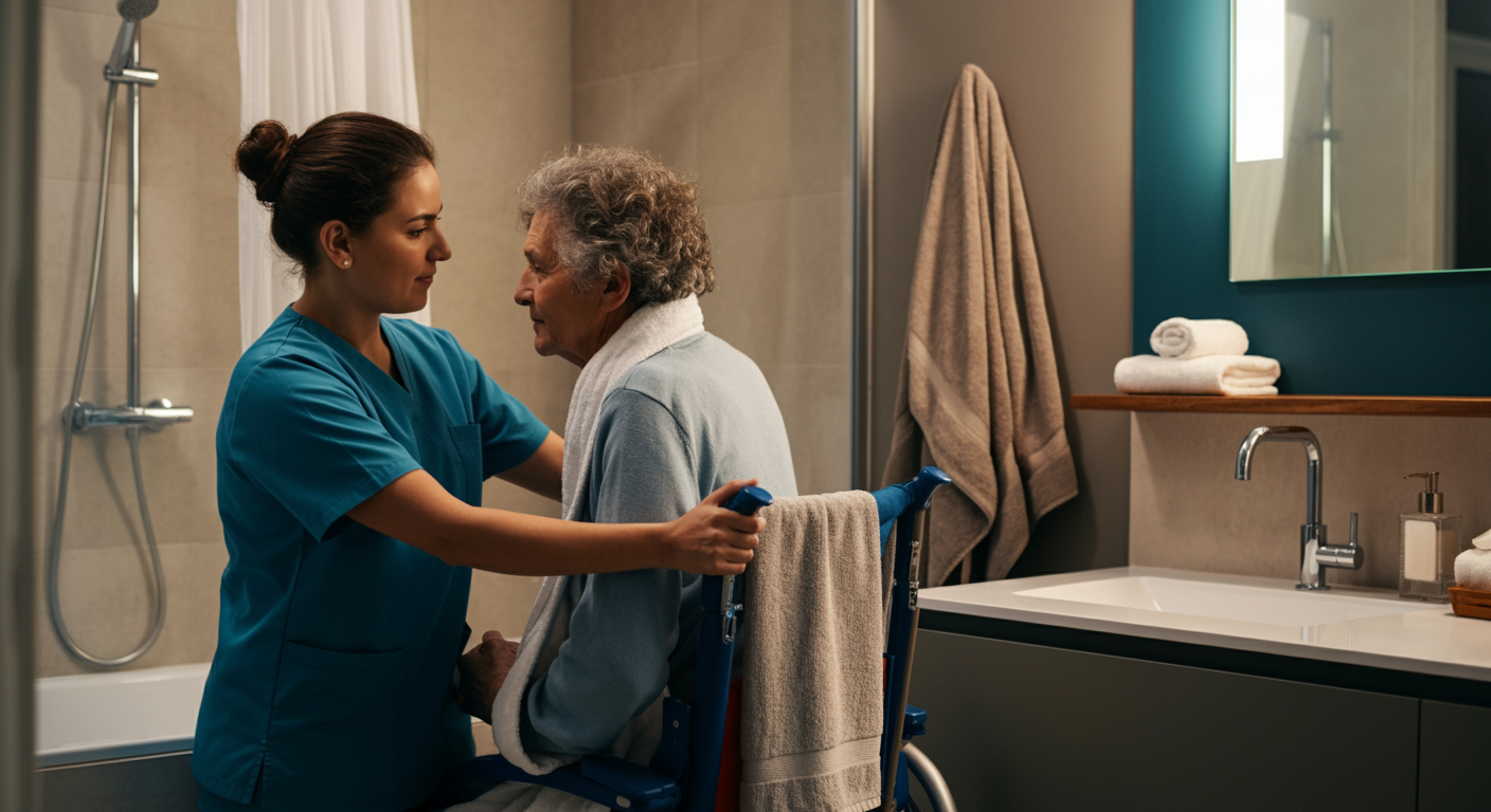 Home care aide doing light housekeeping and laundry to support senior living independently, homemaker services at home