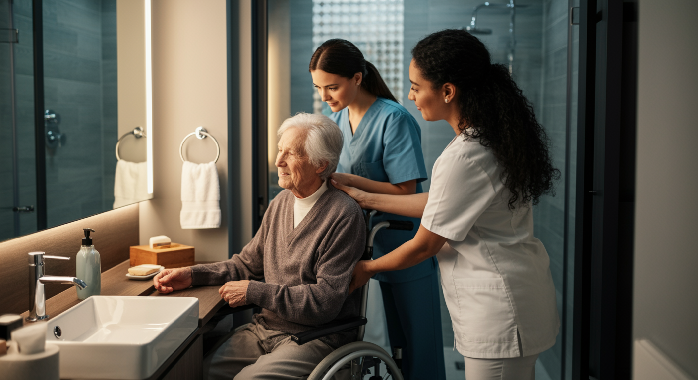 Caregiver helping senior with grocery shopping and errands as part of homemaker services, shopping assistance for elderly