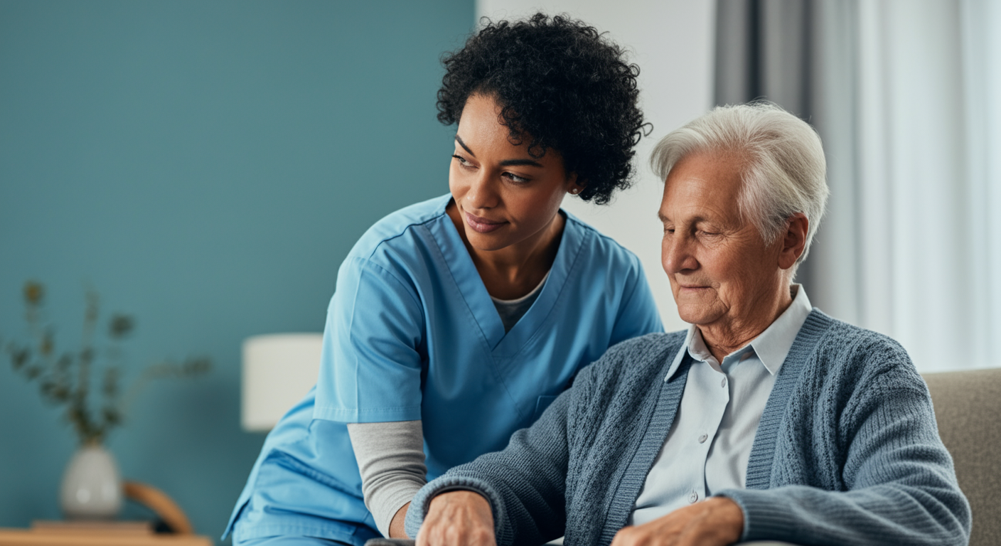Live-in home caregiver providing overnight monitoring and support for senior at home, night supervision live-in care