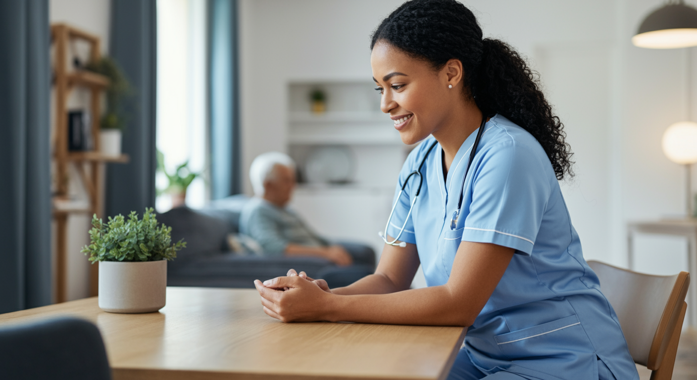 Family reviewing live-in care vs 24-hour care options with senior care coordinator, care decision consultation
