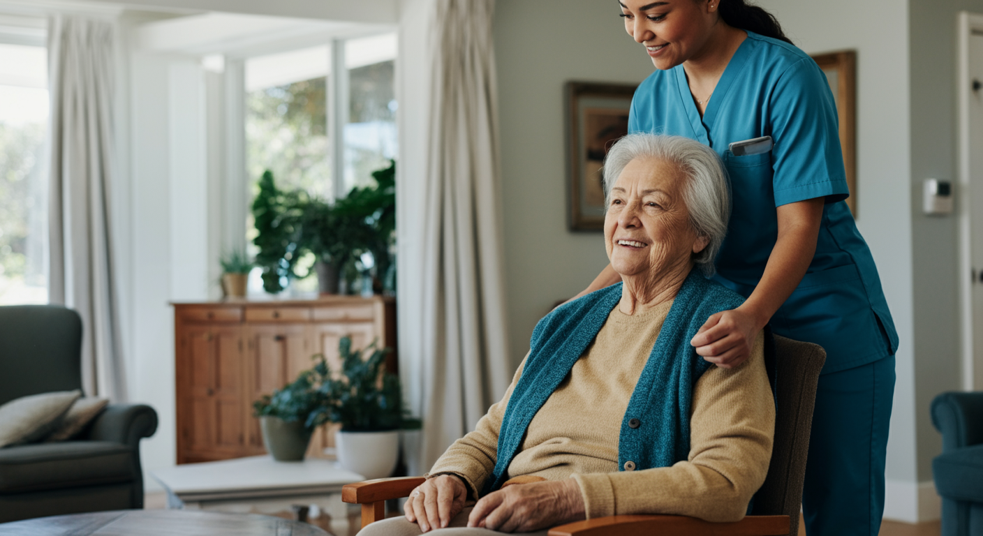 Family meeting with Medi-Cal eligibility worker reviewing home care benefits