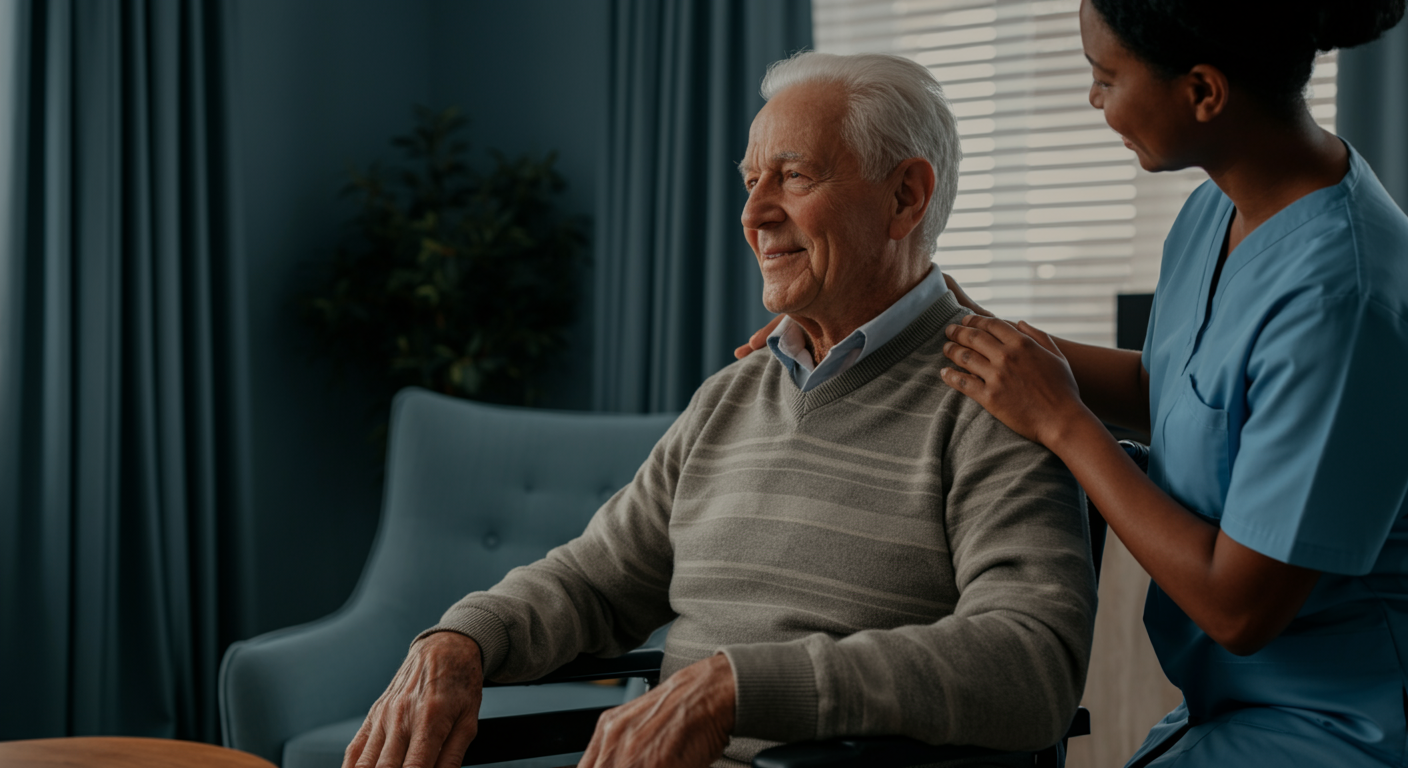 Elderly veteran receiving VA Aid and Attendance home care benefit services
