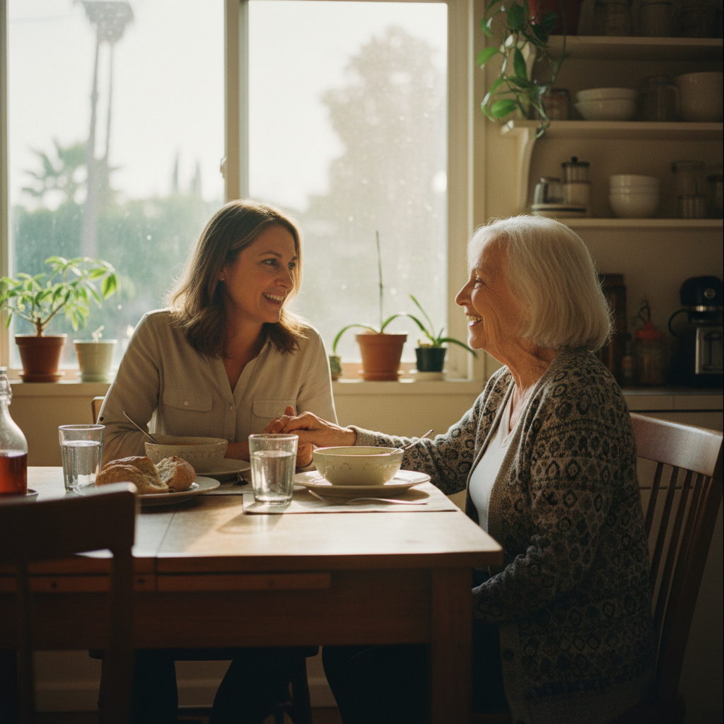 In-home senior caregiver assisting an elderly client in Mar Vista, Los Angeles