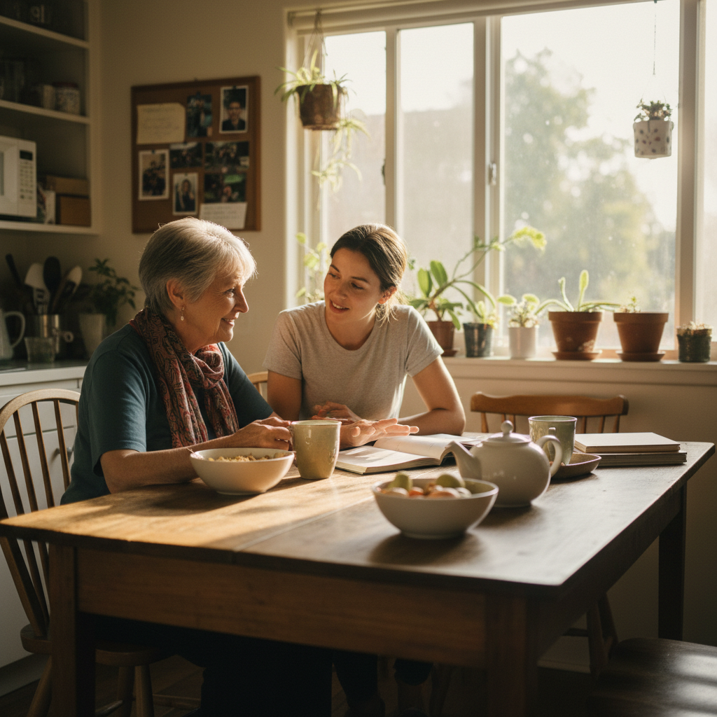 In-home senior caregiver assisting an elderly client in West Hollywood, Los Angeles