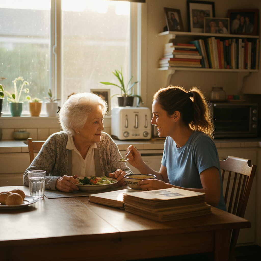 In-home senior caregiver assisting an elderly client in West LA, Los Angeles