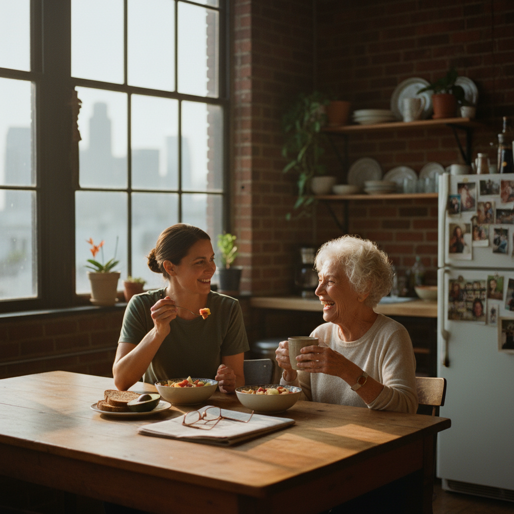 In-home senior caregiver assisting an elderly client in Downtown LA, Los Angeles