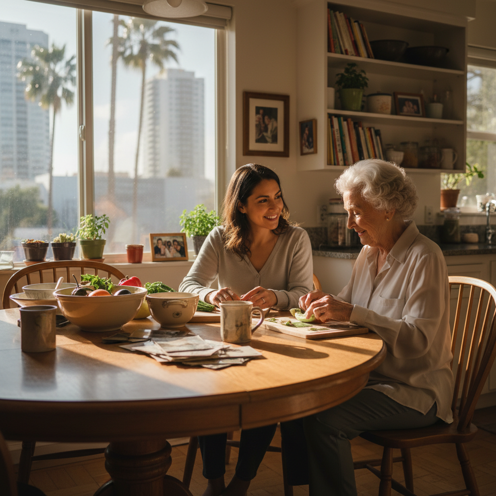 In-home senior caregiver assisting an elderly client in Century City, Los Angeles