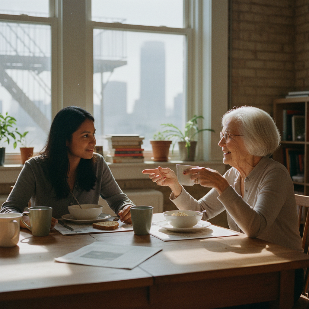In-home senior caregiver assisting an elderly client in Downtown LA, Los Angeles