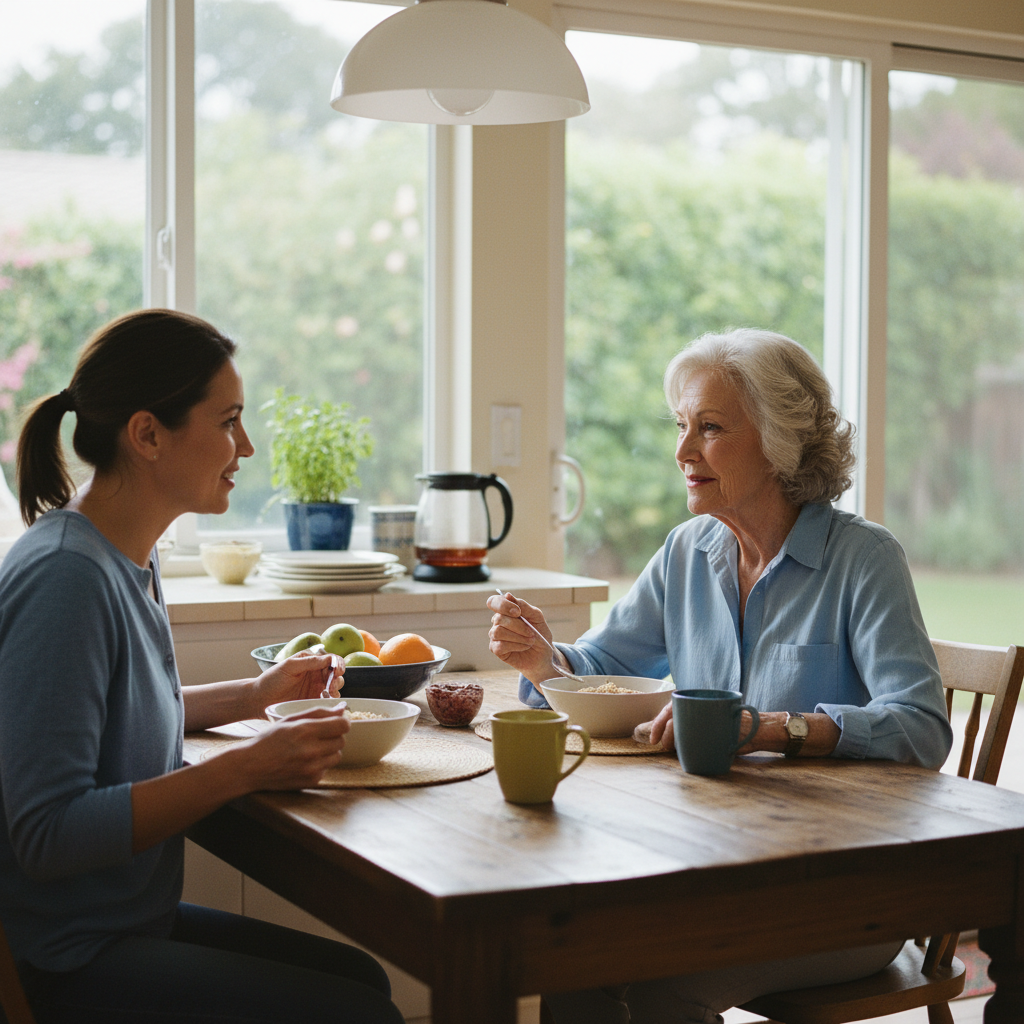 In-home senior caregiver assisting an elderly client in Sherman Oaks, Los Angeles