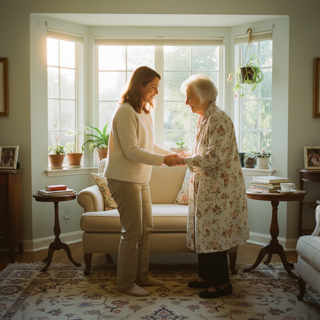 Caring professional caregiver with senior client in Los Angeles