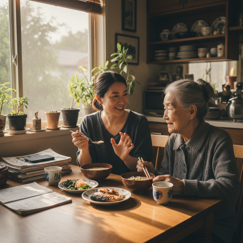In-home senior caregiver assisting an elderly client in Sawtelle, Los Angeles