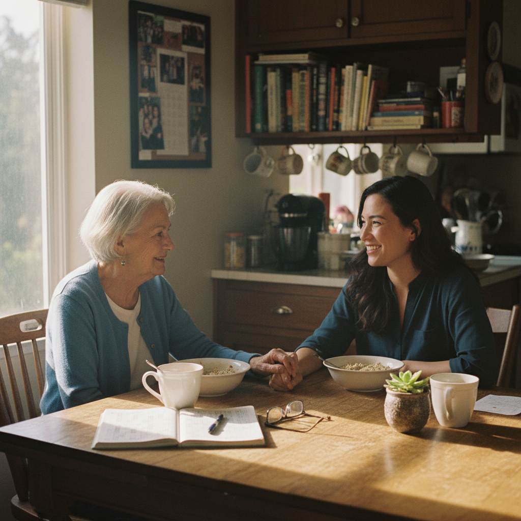 In-home senior caregiver assisting an elderly client in Sunset Park, Los Angeles