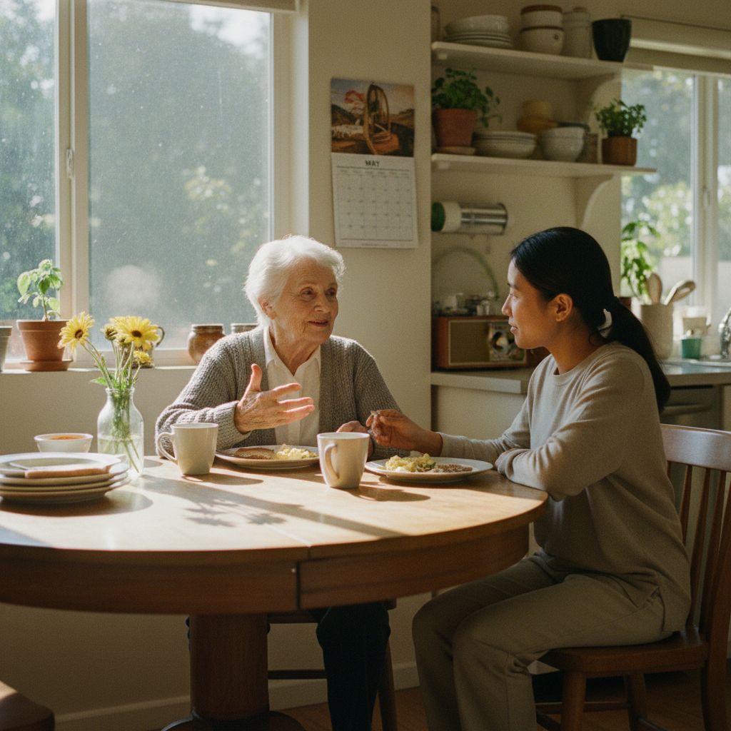 In-home senior caregiver assisting an elderly client in West Los Angeles, Los Angeles