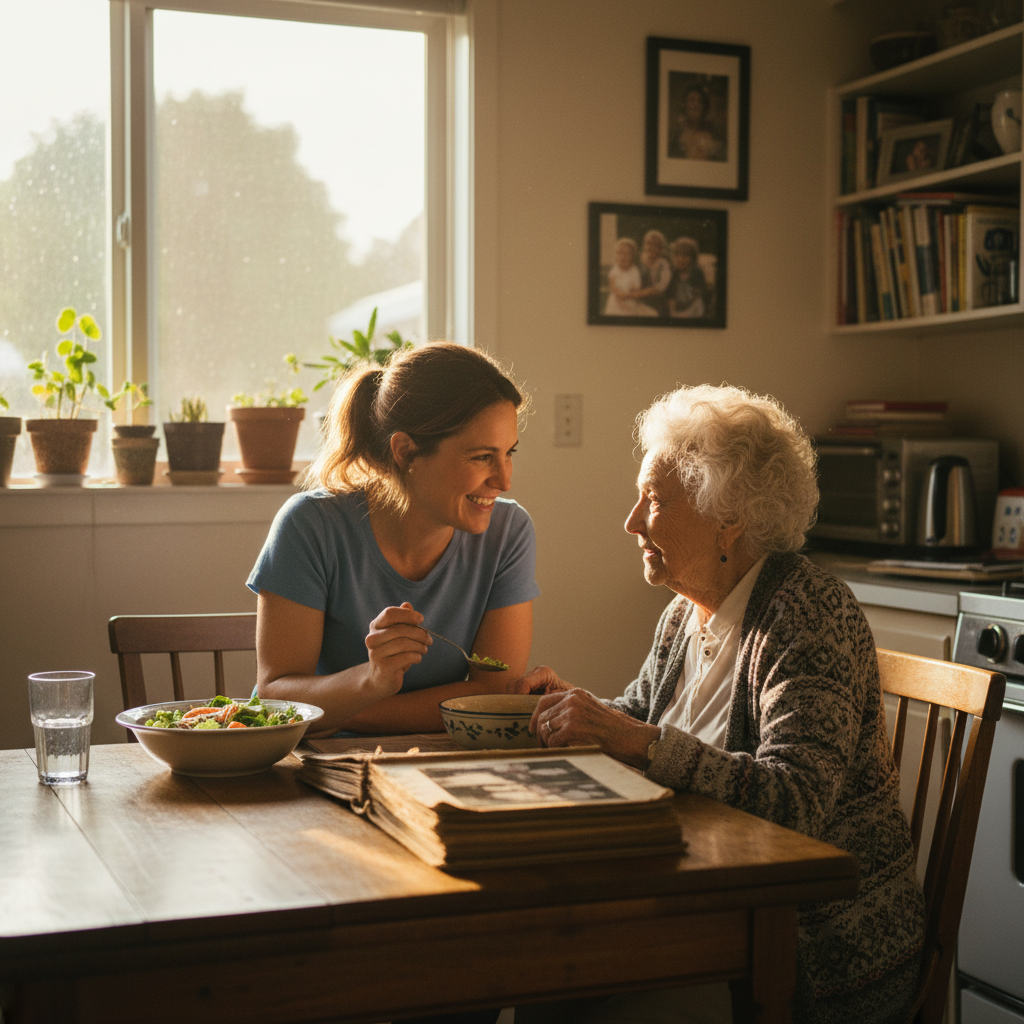 In-home senior caregiver assisting an elderly client in West LA, Los Angeles