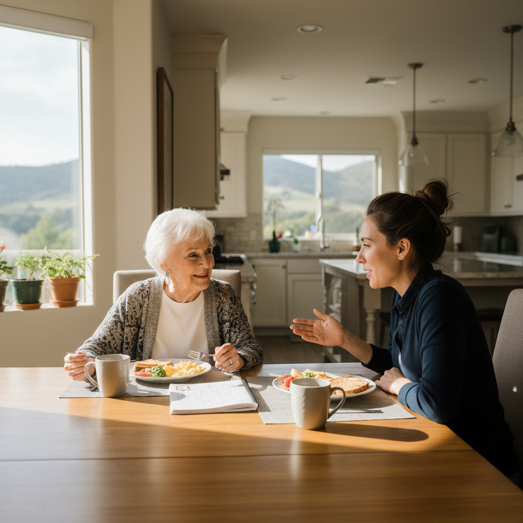 In-home senior caregiver assisting an elderly client in Calabasas, Los Angeles