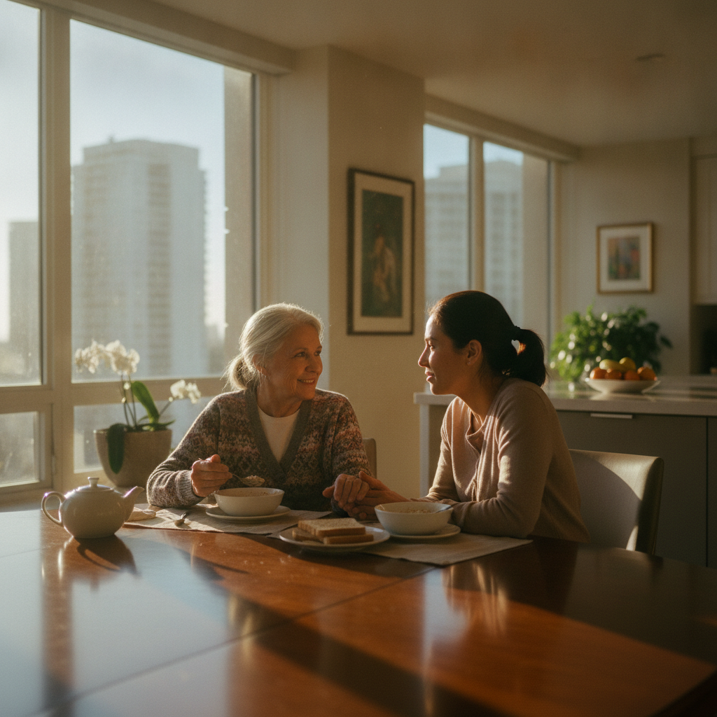 In-home senior caregiver assisting an elderly client in Wilshire Corridor, Los Angeles