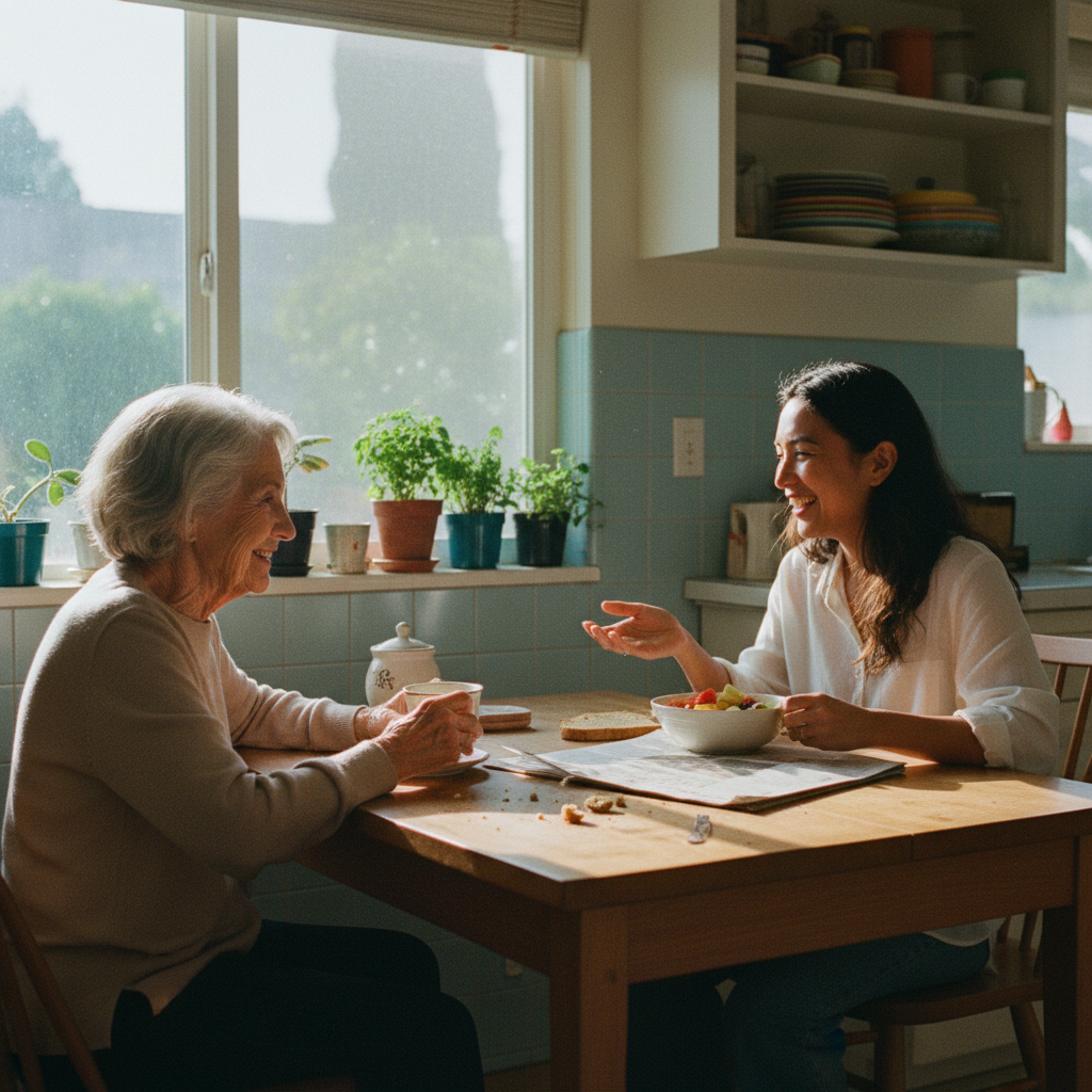 In-home senior caregiver assisting an elderly client in Mid-Wilshire, Los Angeles