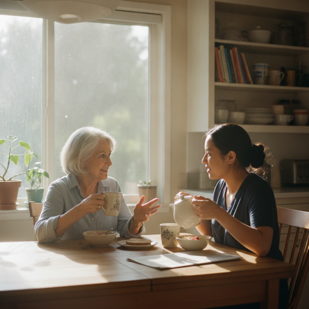 In-home senior caregiver assisting an elderly client in West LA, Los Angeles
