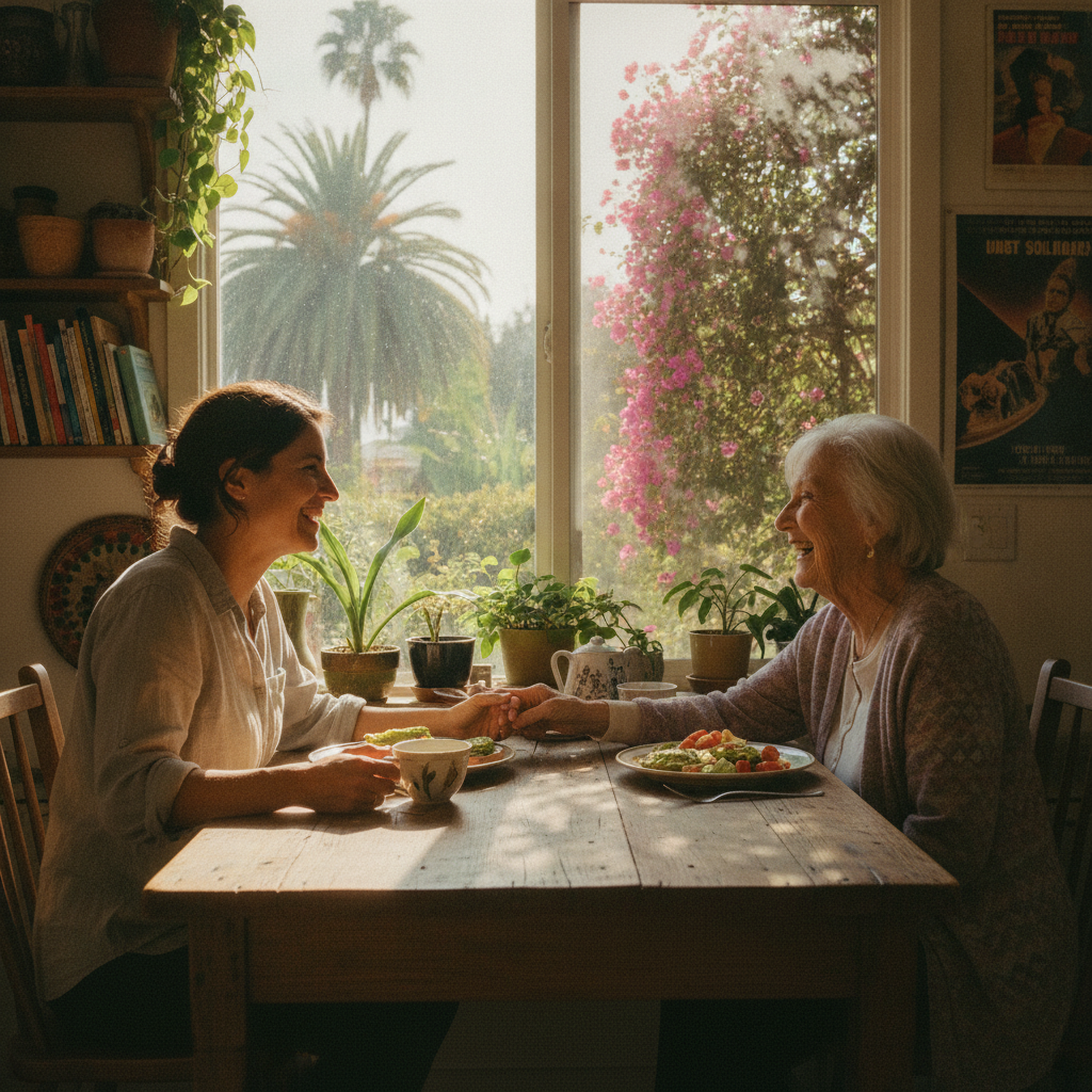In-home senior caregiver assisting an elderly client in Hollywood, Los Angeles