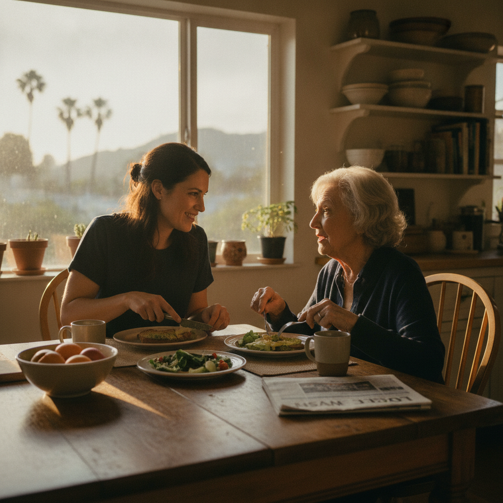 In-home senior caregiver assisting an elderly client in West LA, Los Angeles
