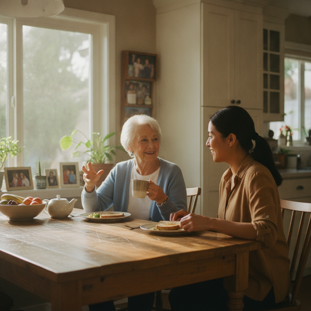 In-home senior caregiver assisting an elderly client in West LA, Los Angeles