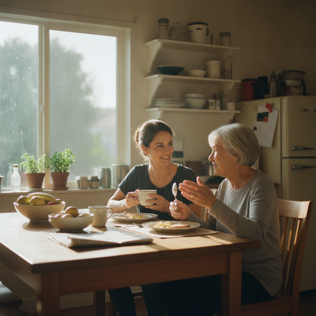 In-home senior caregiver assisting an elderly client in West LA, Los Angeles