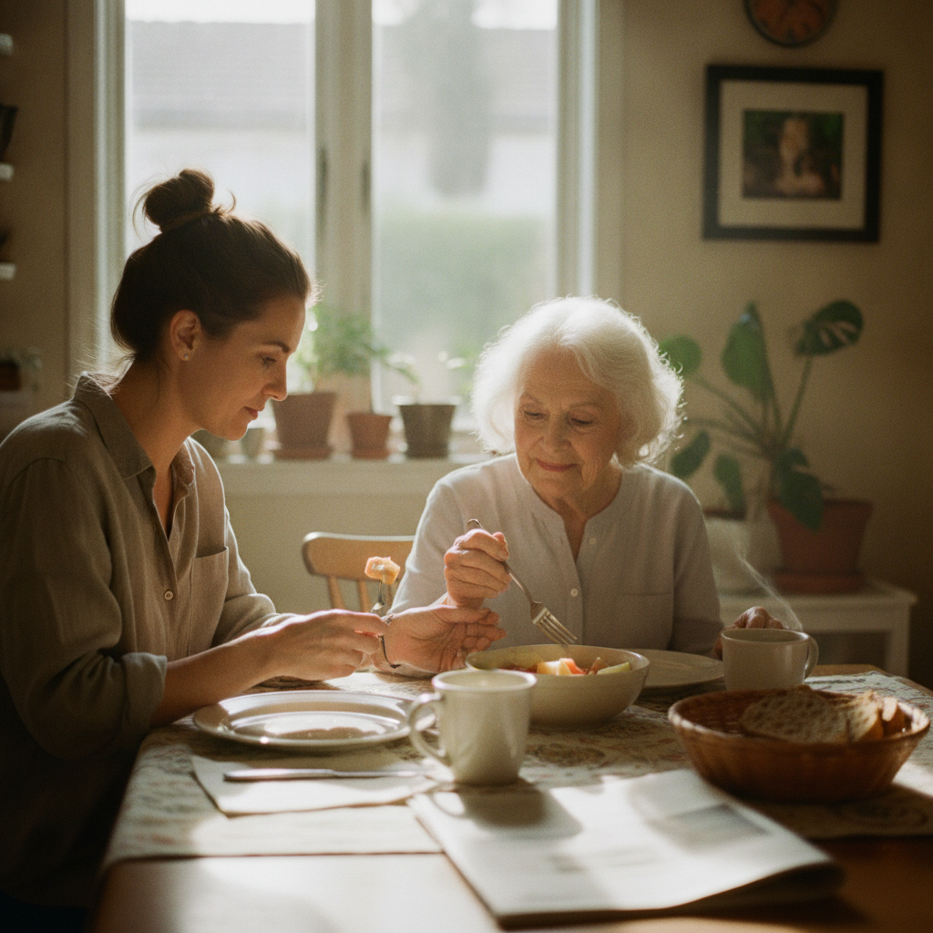In-home senior caregiver assisting an elderly client in West LA, Los Angeles