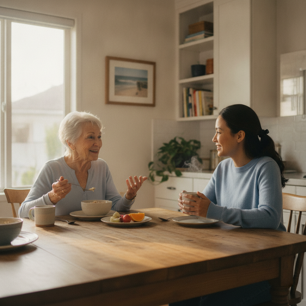 In-home senior caregiver assisting an elderly client in Long Beach, Los Angeles