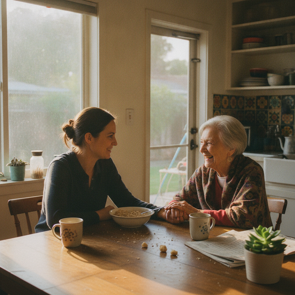 In-home senior caregiver assisting an elderly client in Highland Park, Los Angeles