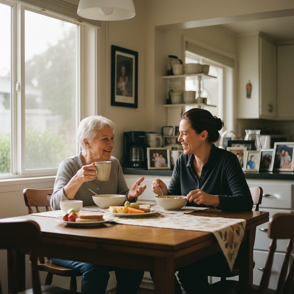 In-home senior caregiver assisting an elderly client in Long Beach, Los Angeles