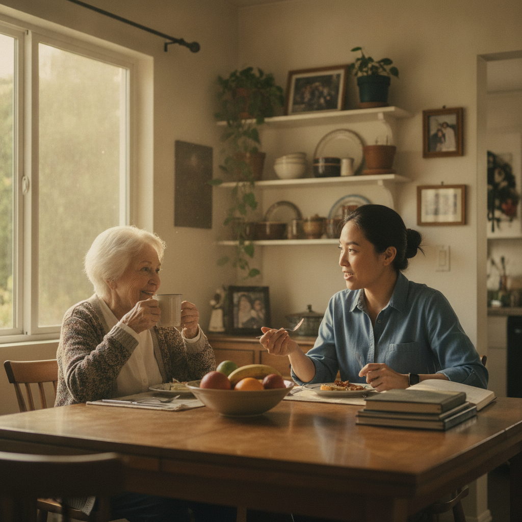 In-home senior caregiver assisting an elderly client in Mid-Wilshire, Los Angeles
