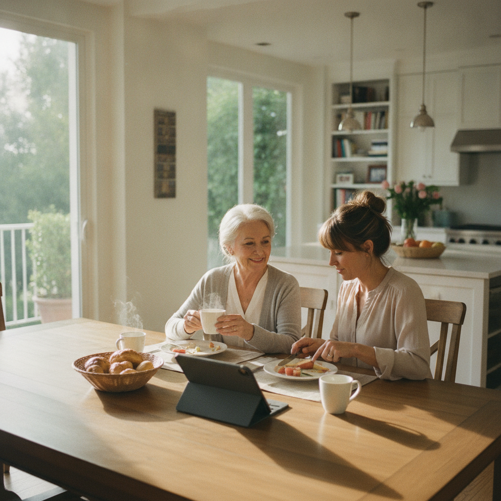 In-home senior caregiver assisting an elderly client in Wilshire Corridor, Los Angeles
