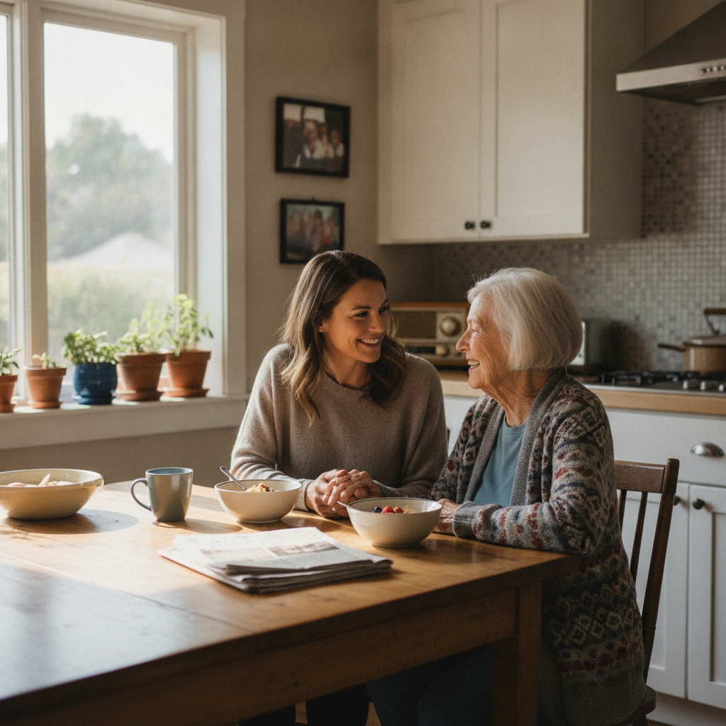 In-home senior caregiver assisting an elderly client in West LA, Los Angeles