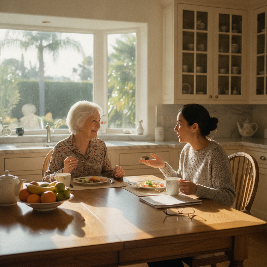 In-home senior caregiver assisting an elderly client in Beverly Hills, Los Angeles