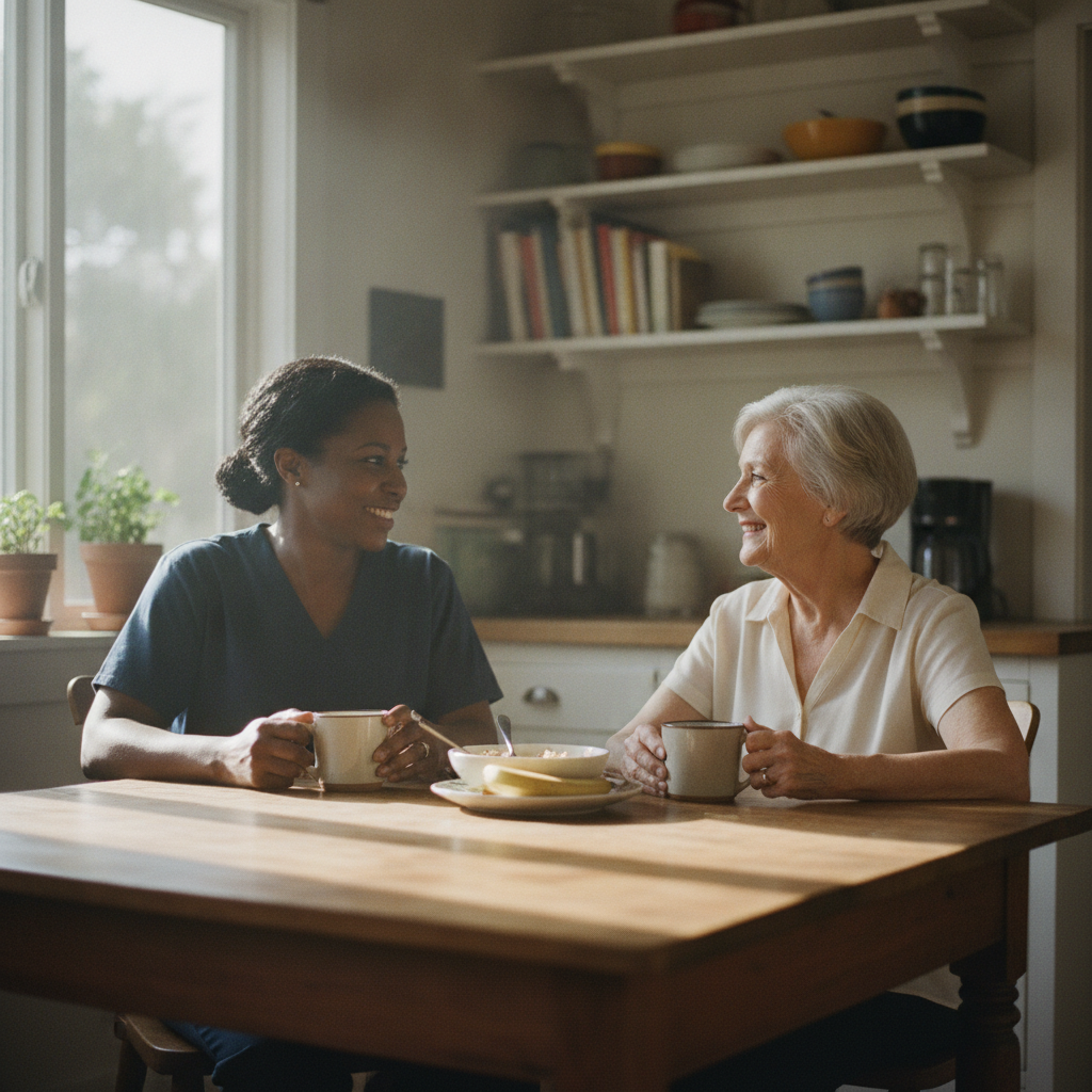 In-home senior caregiver assisting an elderly client in West LA, Los Angeles