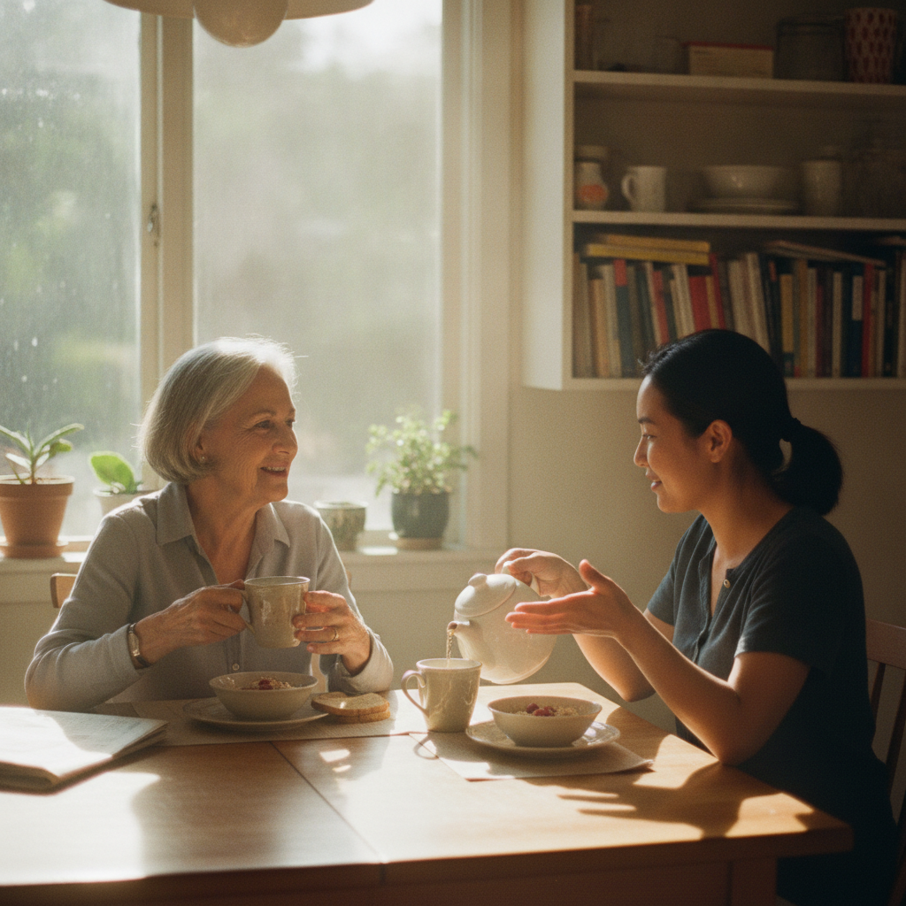 In-home senior caregiver assisting an elderly client in West LA, Los Angeles