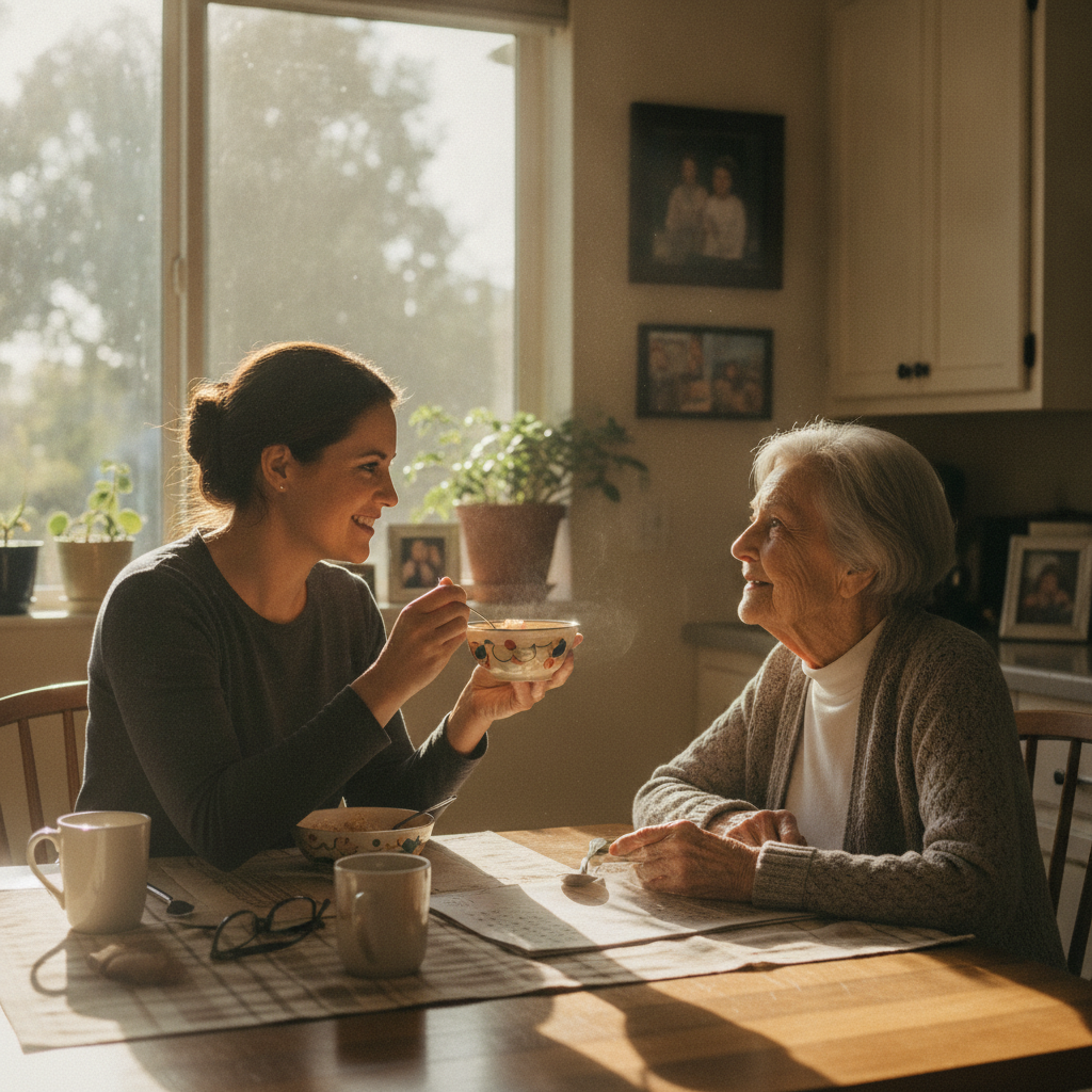 In-home senior caregiver assisting an elderly client in West LA, Los Angeles