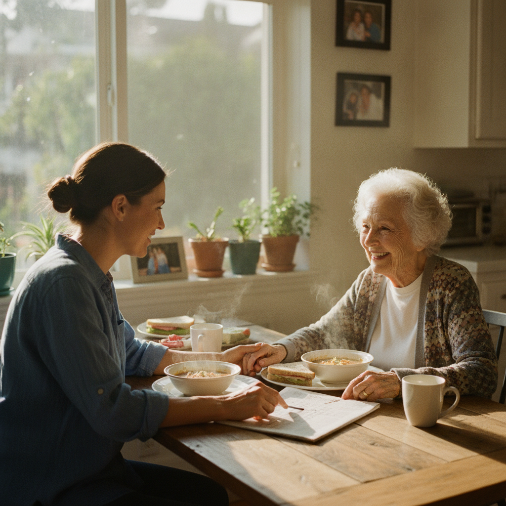 In-home senior caregiver assisting an elderly client in West LA, Los Angeles