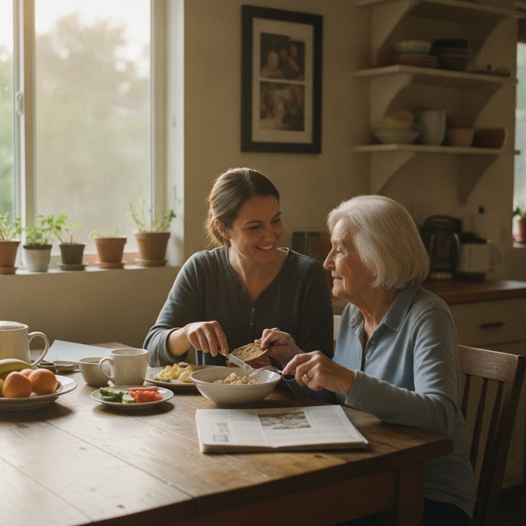 In-home senior caregiver assisting an elderly client in Studio City, Los Angeles