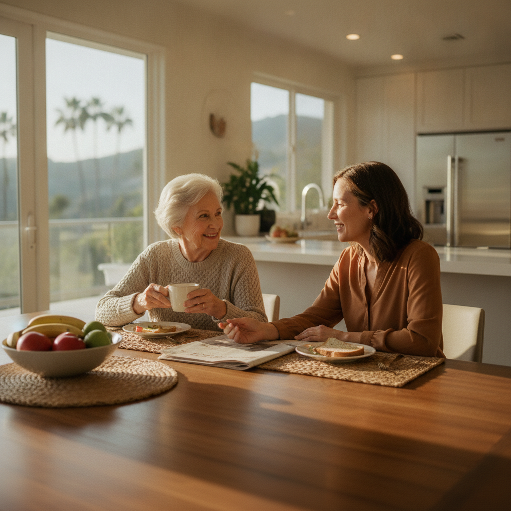 In-home senior caregiver assisting an elderly client in Bel Air, Los Angeles