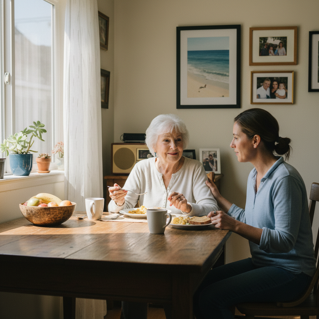 In-home senior caregiver assisting an elderly client in Hermosa Beach, Los Angeles