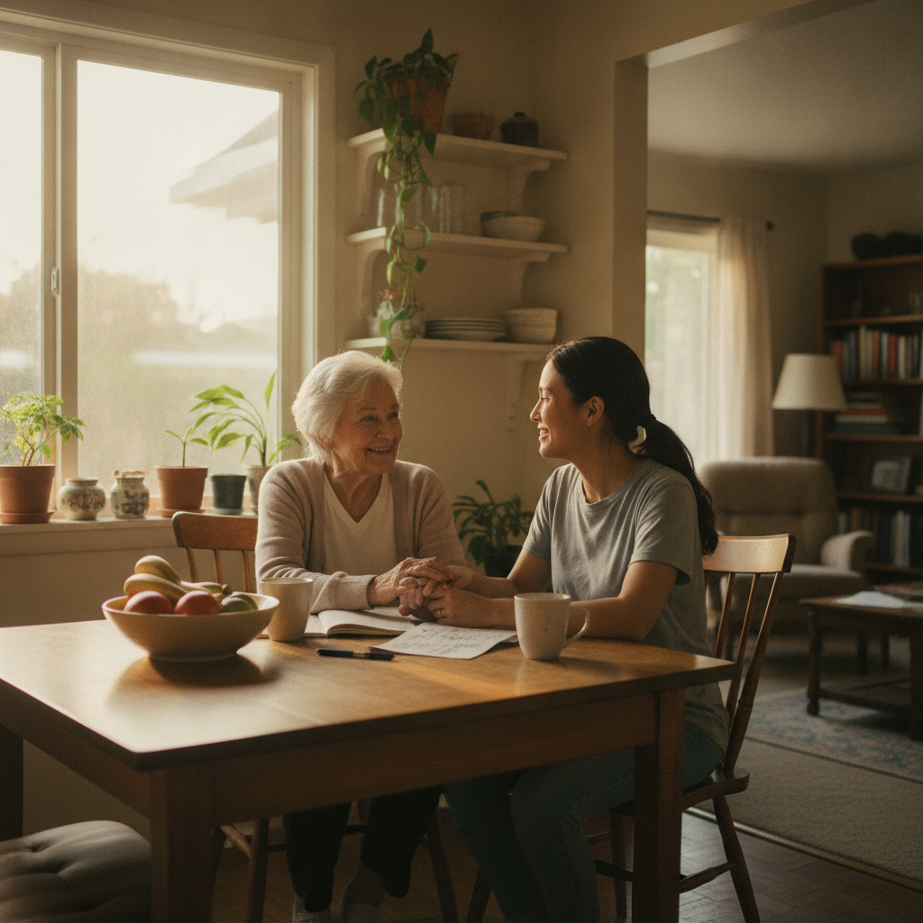 In-home senior caregiver assisting an elderly client in Mar Vista, Los Angeles