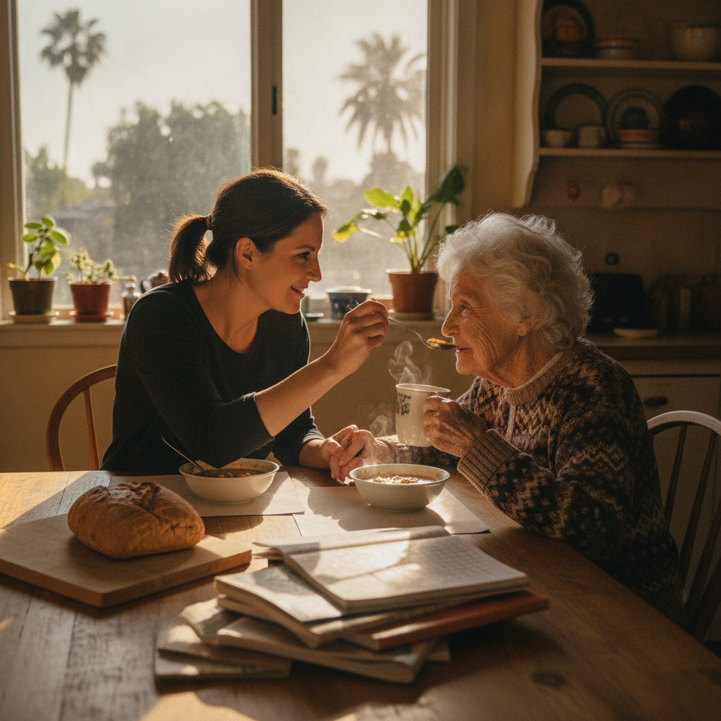 In-home senior caregiver assisting an elderly client in Santa Monica, Los Angeles