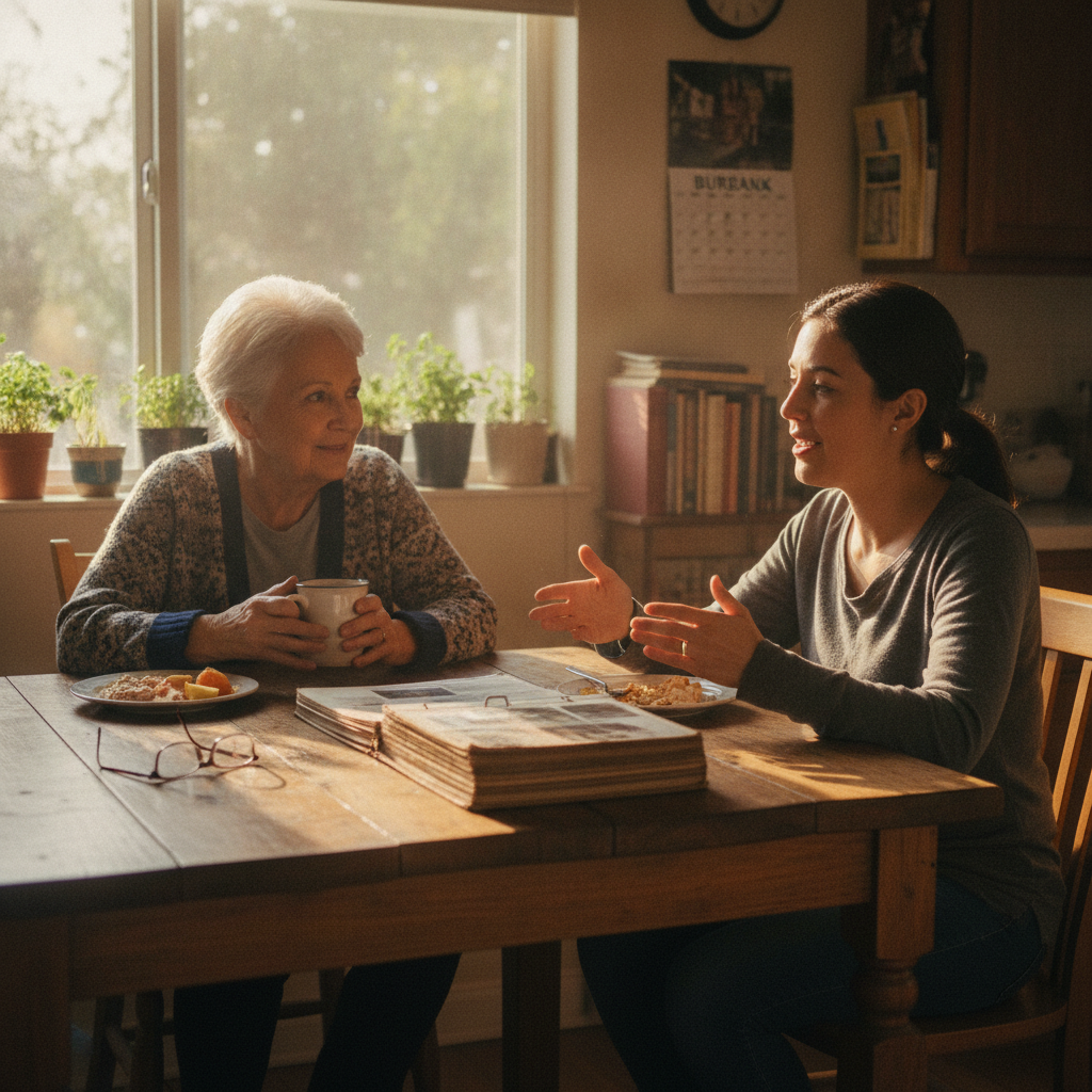 In-home senior caregiver assisting an elderly client in Burbank, Los Angeles