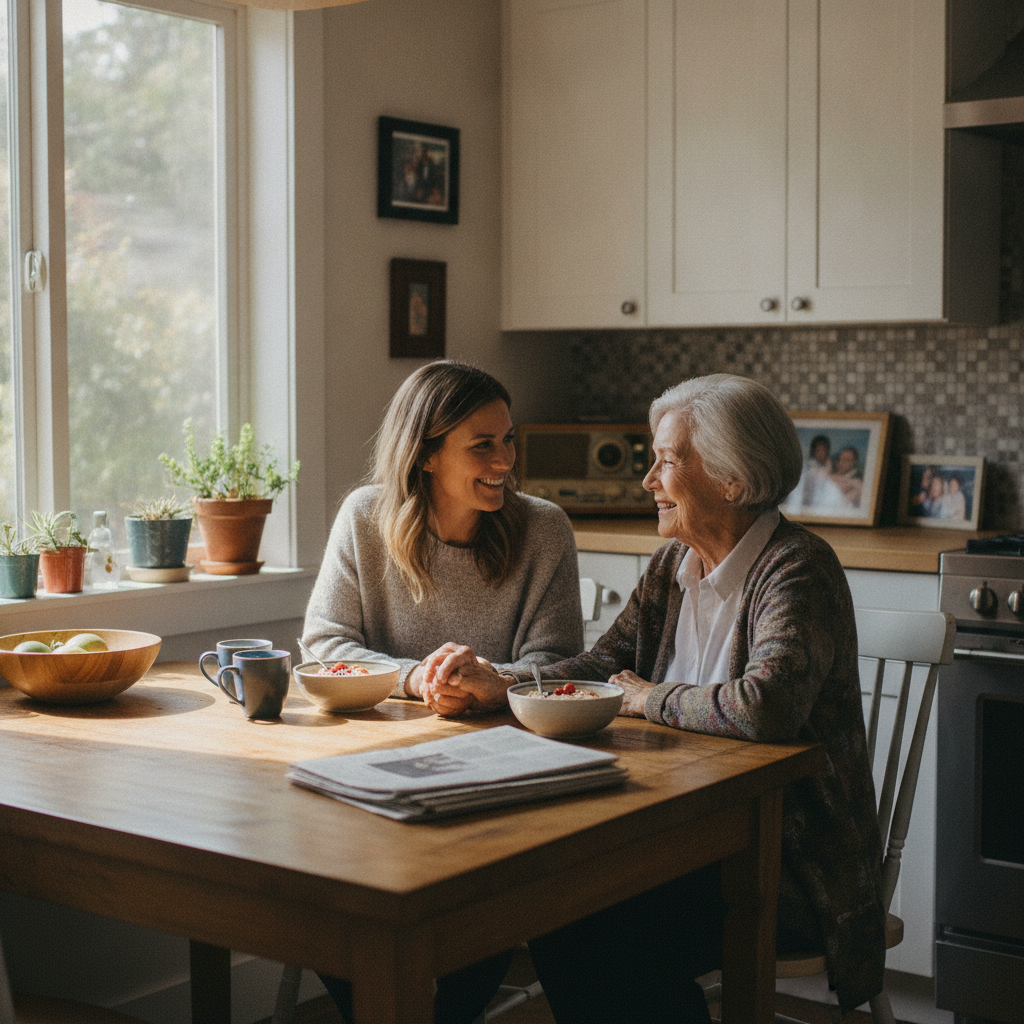 In-home senior caregiver assisting an elderly client in West LA, Los Angeles