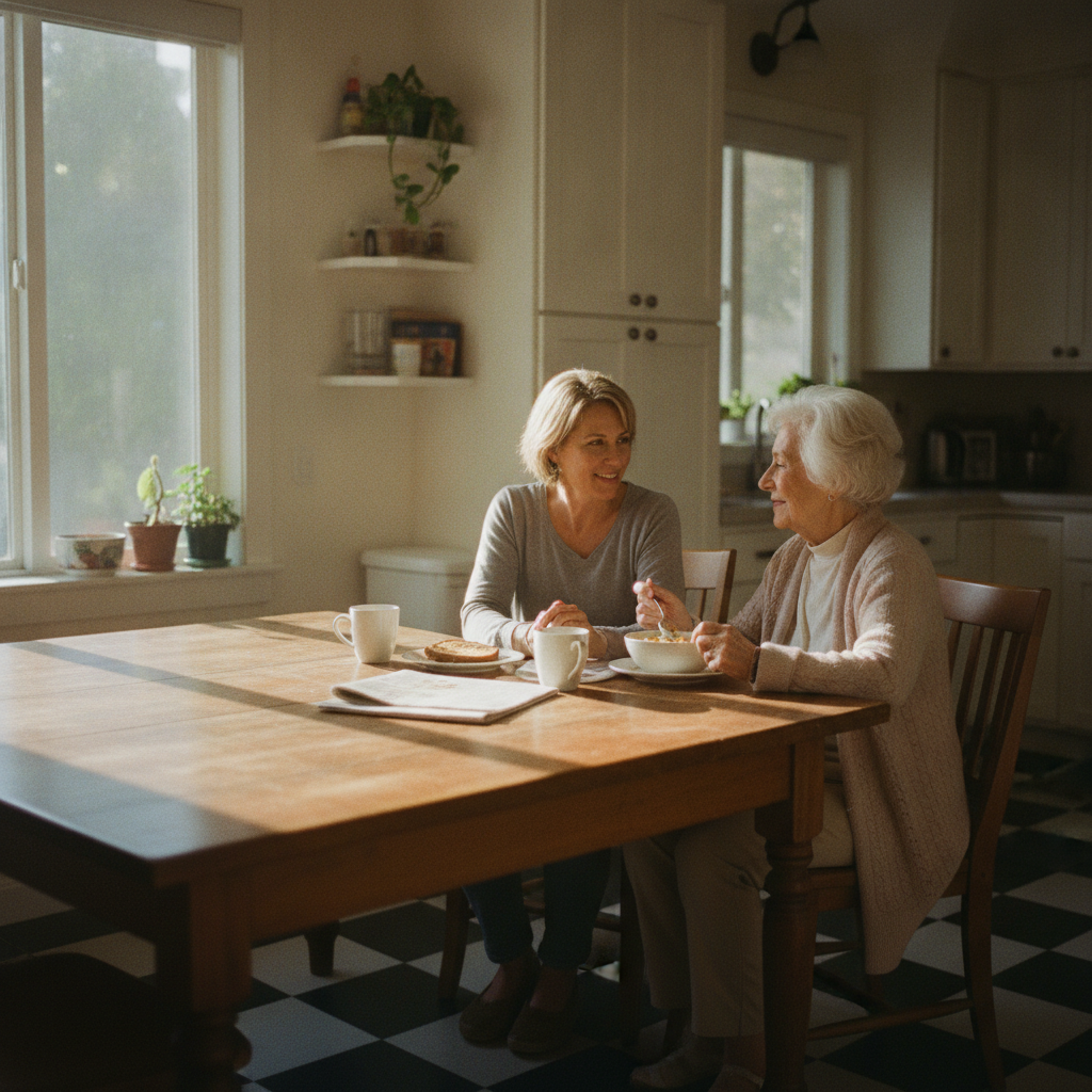 In-home senior caregiver assisting an elderly client in Manhattan Beach, Los Angeles