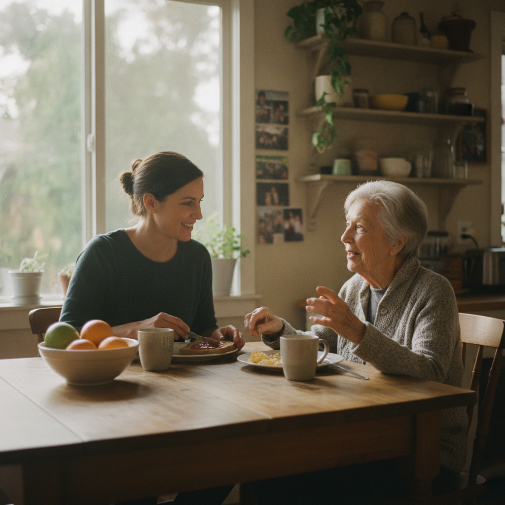 In-home senior caregiver assisting an elderly client in Westwood, Los Angeles