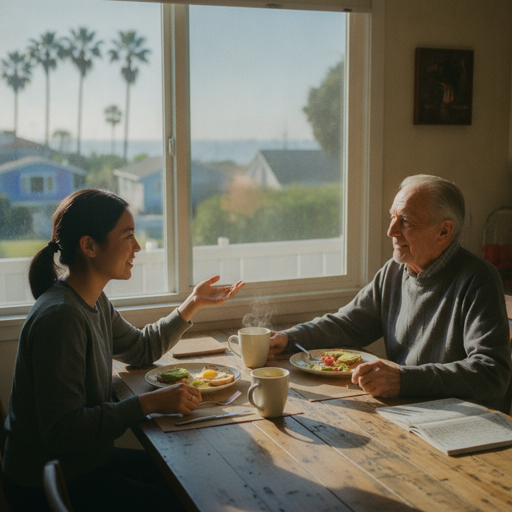 In-home senior caregiver assisting an elderly client in Venice, Los Angeles